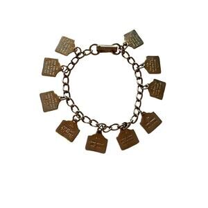 Vintage 10 Commandments Bible Gold Tone Dangle Charm Bracelet 6” Christian